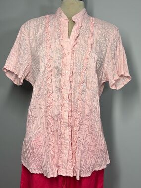 Women's Light Pink Ruffle Button-Down Blouse Size 16 W
